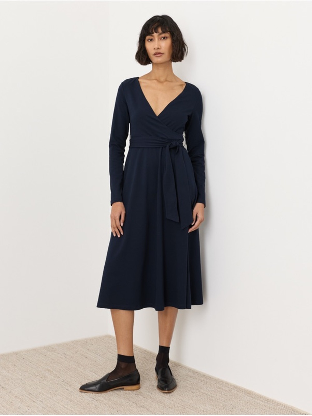 Pact Organic Fit & Flare Wrap Dress; Navy; Medium